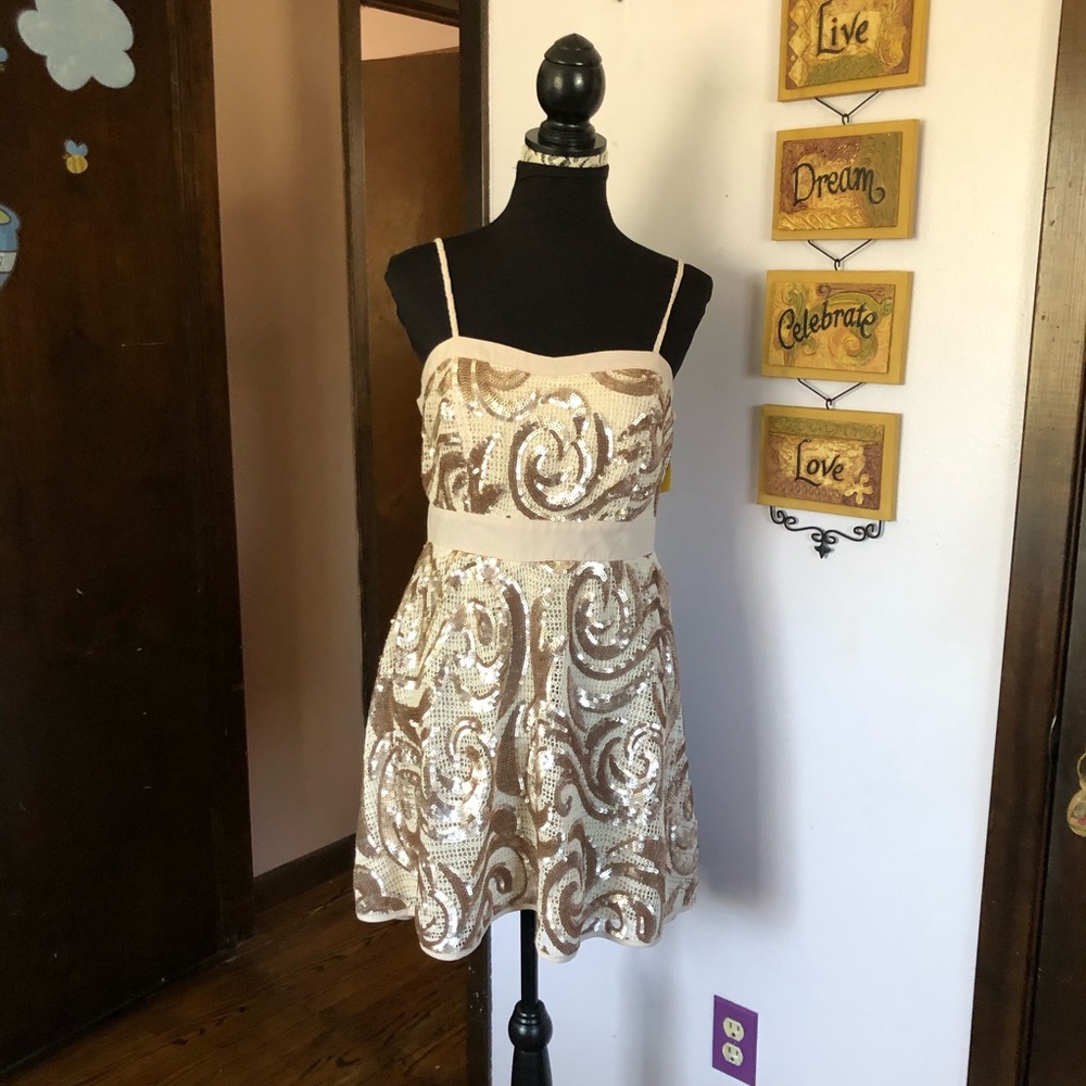 Cream & rose gold sequin dress